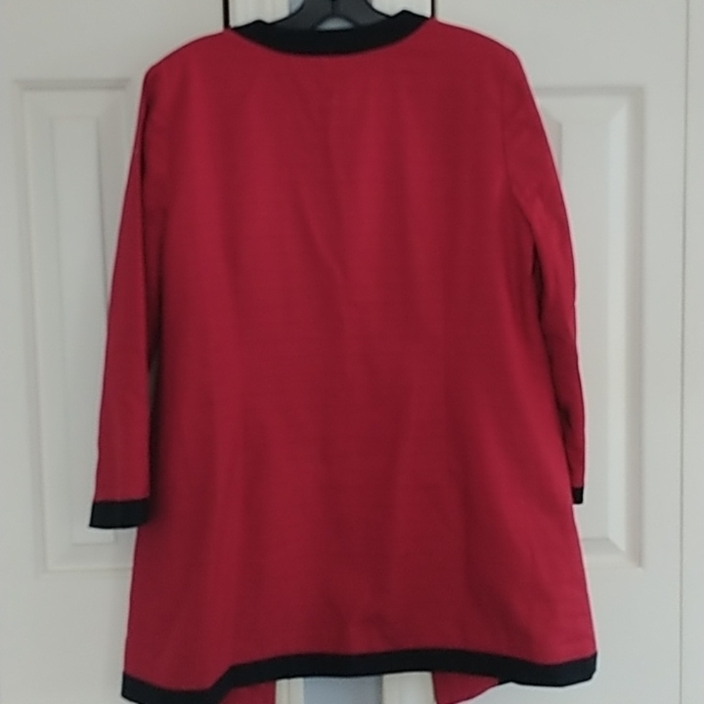 Chico's Color Block Sultry Red Duster Coat Jacket Sz Chico's 1 (US Small) NWT - Picture 5 of 11